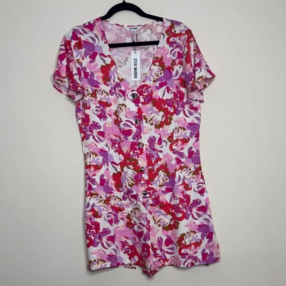 Steve Madden Pink and Red Floral Romper - Picture 1 of 5